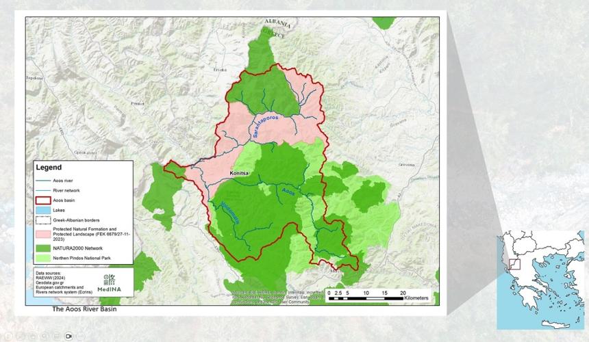 Das Einzugsgebiet des Aoos und der aktuelle Schutzstatus © MedINA
