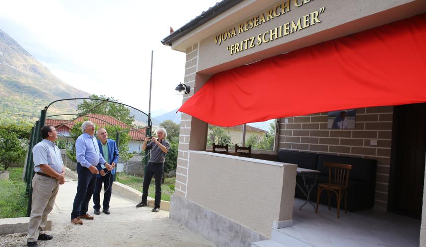 Inauguration of the Vjosa Research Center: the unforgettable moment when Fritz discovered the center would bear his name. © Taulant Haxhiasi