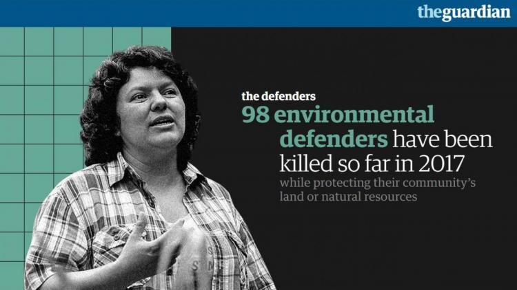 The Guradian "defender tracker" records every murder of environmental defenders. Source: The Guardian 