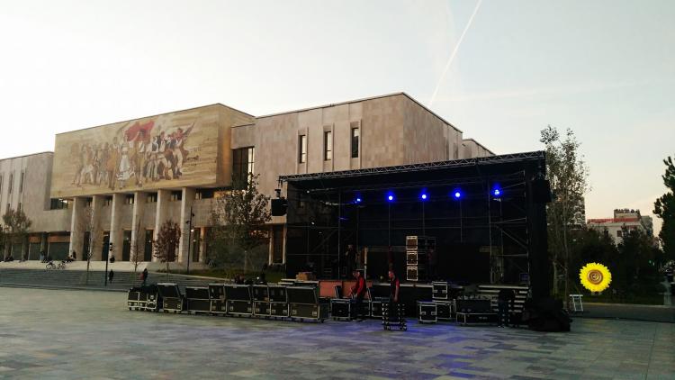 Preperation for tonight's Vjosa concert in Tirana © Cornelia Wieser