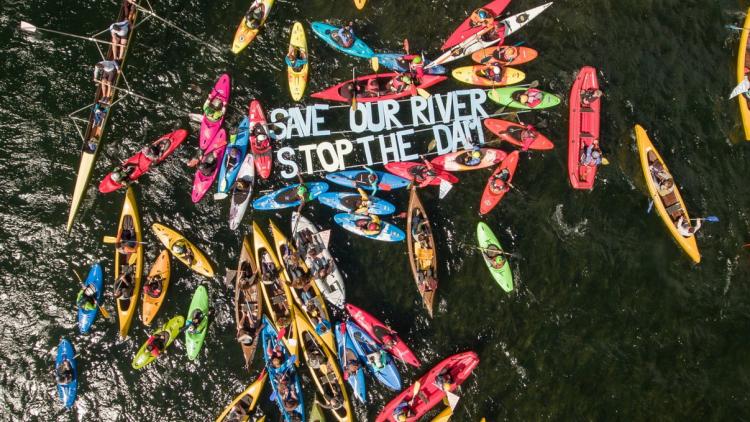 About 150 paddlers opened the Balkan Rivers Tour at Bohinj Lake in Slovenia today. © Matic Oblak