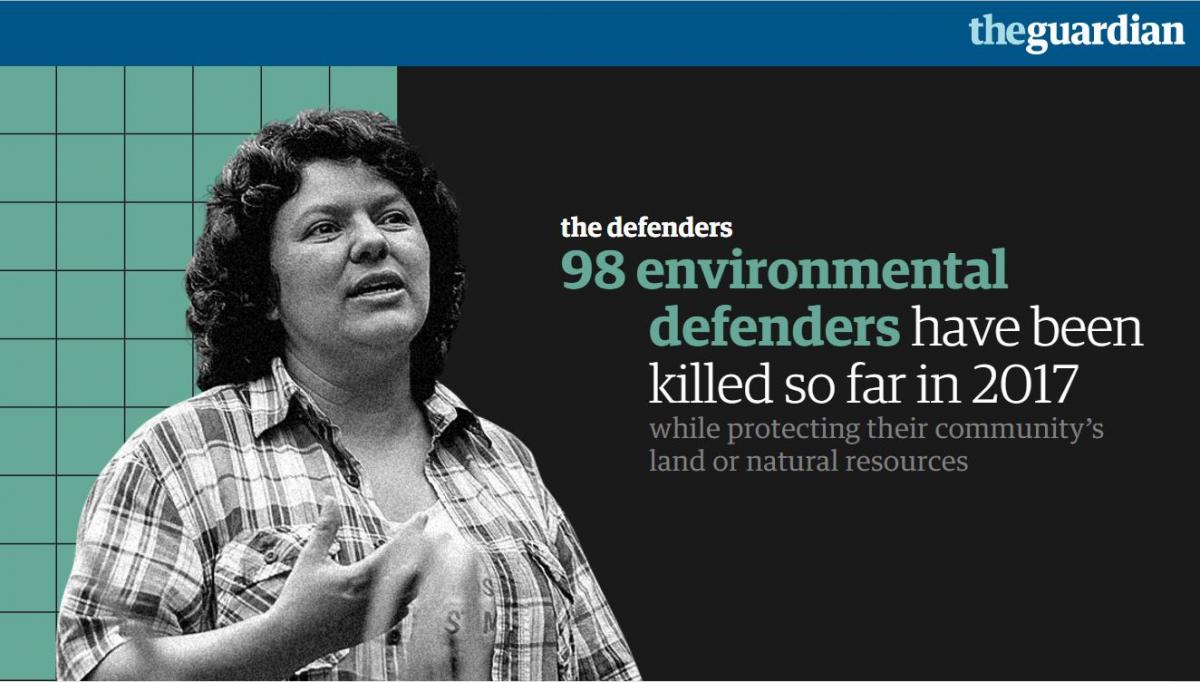 The Guradian "defender tracker" records every murder of environmental defenders. Source: The Guardian 