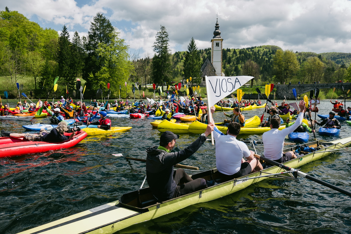 About 150 paddlers opened the Balkan Rivers Tour at Bohinj Lake in Slovenia on Saturday, April 16. © Jan Pirnat