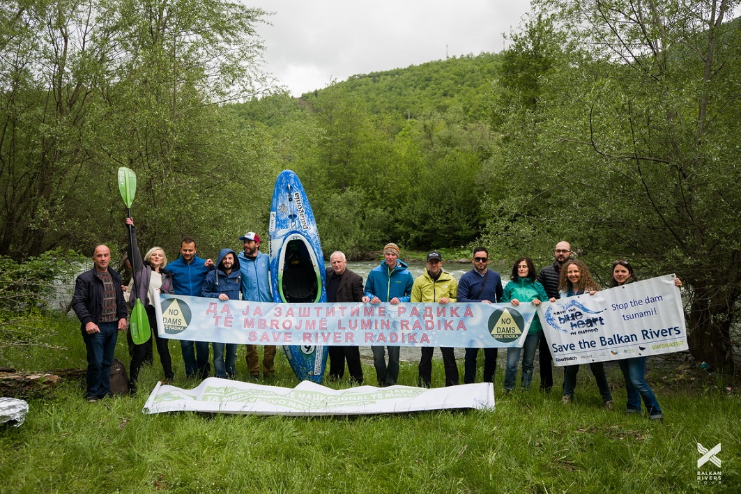 Protest against projected hydropower plants inside Mavrovo National Park. Residents join the  Balkan Rivers Tour-Team © Jan Pirnat